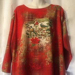 Plus size 2X top garden bird T-shirt 3/4 sleeves